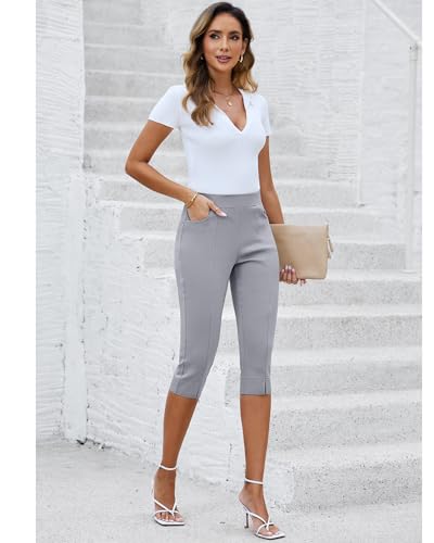 GRAPENT Capri Pants for Women High Waisted Pull On Elastic Waist Dressy Casual Stretchy Capris Trousers Pants Pockets4