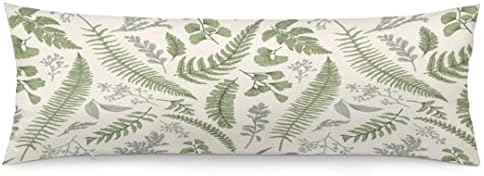 Sage Green Body Pillow Cover Green Leaves Tropical Plant Leaf Botanical Vintage Floral Cushion Long Pillowcase with Zipper Luxury Pillow Covers Decorative Large Bedding Pillow Cases for Couch, 20"x54"