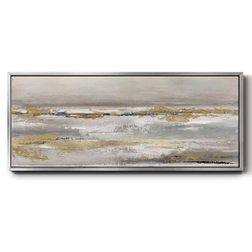 Renditions Gallery Abstract Floater Framed Wall Art Golden Fog Landscape Canvas Home Decor Paintings for Drawing Room Office Class Room - 8"X20" SILVER Frame GAL037