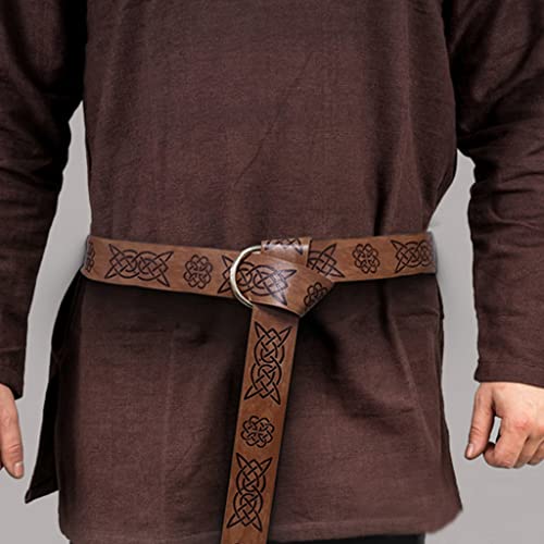 Medieval knight Cosplay Belt Embossed PU Leather O Ring Viking Belt Renaissance Accessories3