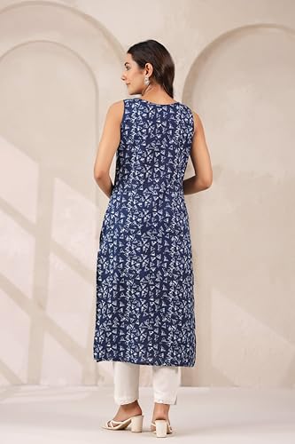 Image of Ichaa Women's All-Over Printed Sleeveless Kurta | Regular Fit Ethnic Kurta | Round Neck Straight Fit Kurta