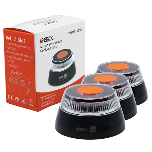 Hibron Ebox Luz Emergencia V16 Homologada Dgt Con Geolocalización, Baliza Coche Conectada Dgt 3.0, Datos Incluidos Hasta 12 2038, Pack 3 Unidades Hibron Ebox Luz Emergencia V16 Homologada Dgt Con Geolocalización, Baliza Coche Conectada Dgt 3.0, Datos Incluidos Hasta 12 2038, Pack 3 Unidades