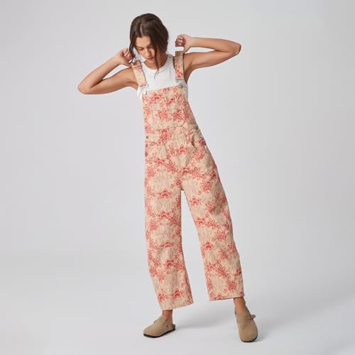 D-Sun Women's Floral Printed Denim Overall Straight Wide Leg Bib Adjustable Straps Baggy Barrel Jeans Romper Stretch Jumpsuits by D-Sun - Image 4
