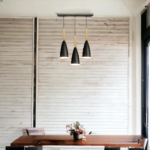 Image of GreyWings 3 Light Linear Hanging Glass Shape Shade Light, Black,(Bulb not Included.) 3 Light Linear Set