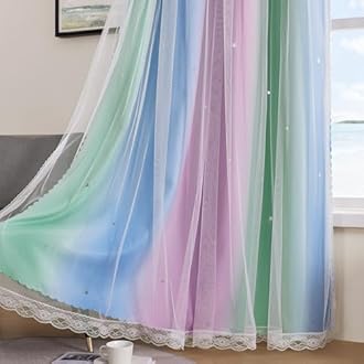 XiDi Blackout Curtains for Girls Kids Bedroom - Blue Purple Green Rainbow Unicorn Design, 34x63 Inch 1 Panel