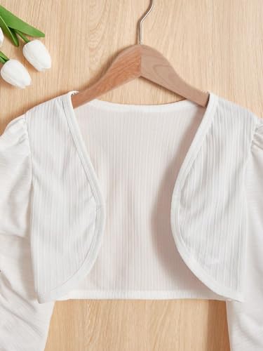 WDIRARA Girl's Ruched Puff Long Sleeve Open Front Crop Jacket Outerwear3