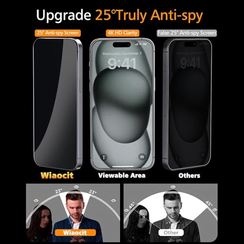 Image of Wiaocit 3 Pack Tempered Glass Privacy Screen Protector for iPhone 15 Plus with 3 Pack Camera Lens Protector, 9H Hardness, Bubble Free, Case Friendly