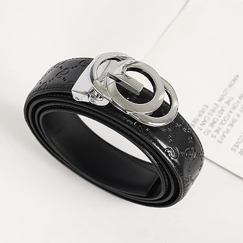 Image of Aurolran Men&Womens Leather Dress Belt Business Automatic Buckle Belt Color-Black Silver Gold