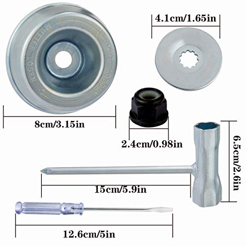 Set of 5 Gardening Machine Lawn Mower Blade Adapters- Upgraded Blade Adapter Attachment Maintenance Kit with Thrust Washer Rider Plate Collar Nut T-wrench Maintenance Screwdriver Replacement for Trimm
