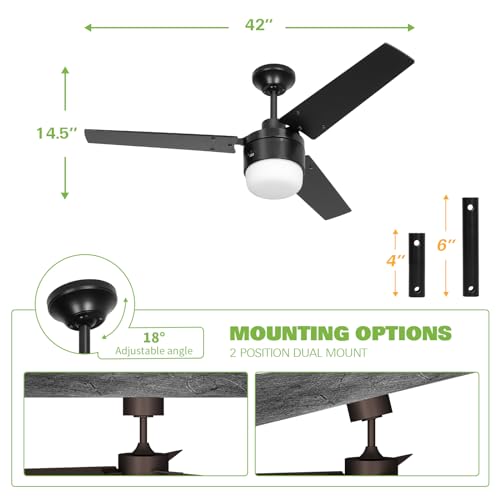 Image of Ceiling Fan with Lights, 42 inch Ceiling Fan with Remote Control, Quiet Reversible Motor, E26 base (Bulb not Included), Ceiling Fans for Living Room, Bedroom, Kitchen, ETL DOE CEC Listed - Black