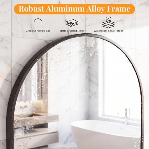 Image of Sweetcrispy 31 inchx32 inch Arched Black Bathroom Mirror, Bathroom Mirrors for Over Sink, Modern Wall Mirrors Arch Decorative for Entryway, Bedroom, Vanity,Horizontal or Vertical Hanging