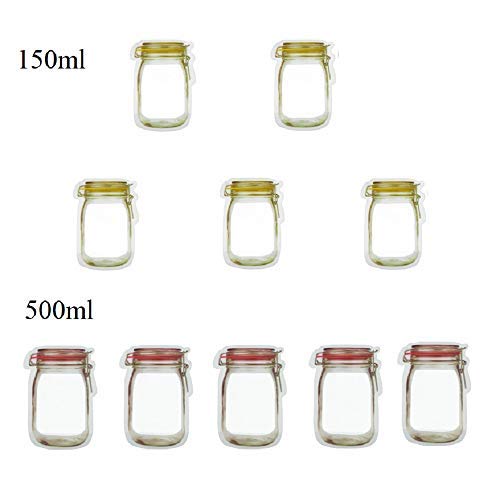 Pack of 10 Bottle-Shape PE Food Storage Bags Reusable Re-Zip Seal Food Preservation Bags (5S +5L)