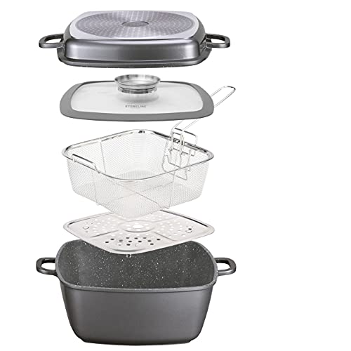 STONELINE® Sartén cuadrada de 28 x 28 cm, con función de vapor y freír, apta para...