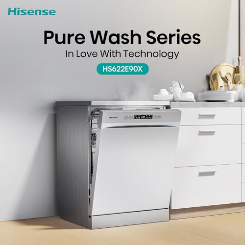 Hisense HS622E90X 13 Place Settings 8 Programs Freestanding Dishwasher, Water & Energy Efficient, Silver, 1 Year Warranty
