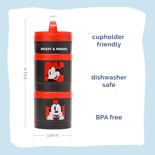 Image of Whiskware Disney Mickey Mouse and Friends Stackable Snack Containers for Babies, Toddlers, and Kids, 3 Stackable Snack Cups for School and Travel, Cupholder Friendly, All Time Classic!