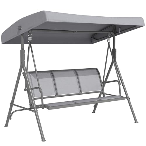 Outsunny Balancelle de Jardin 3 Places Grand Confort Toit Inclinaison réglable Assise et Dossier Ergonomique Acier textilène Gris