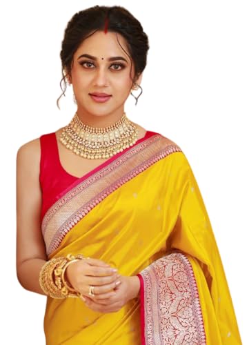 Image of C J Enterprise Women's Banarasi Saree Pure Kanjivaram Style Silk Saree With Blouse Piece for Wedding (Pari134)
