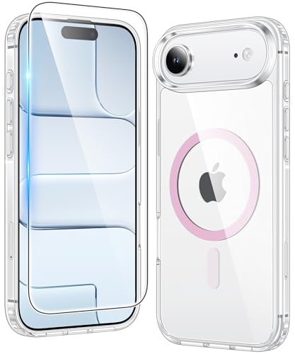 Image of FNTCASE for iPhone Air Case Clear: Magnetic Phone Cases Compatible with Magsafe Slim Anti Yellowing Military Grade Drop Protection Rugged Shockproof Protective Transparent Cell Cover (C-A Pink)