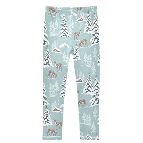 Girls' Leggings Snowy Deer Chalet Snowy Pine Tree Ankle Length Printed Leggings Comfort Pants for Kids 4-10 Years