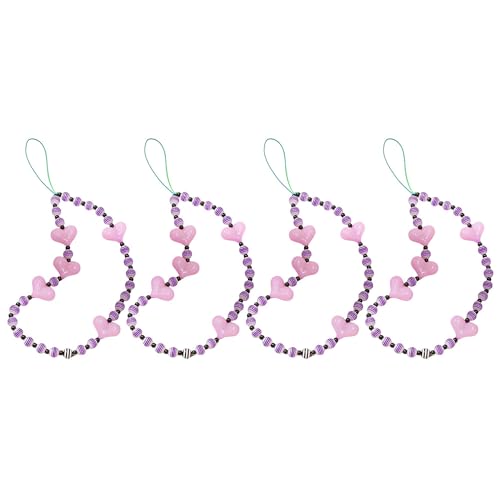 Staqlo 4PCS Handmade Heart Beads Phone Charm - Cute Colorful Phone Bracelet Lanyards and Wrist Straps zlax-2222