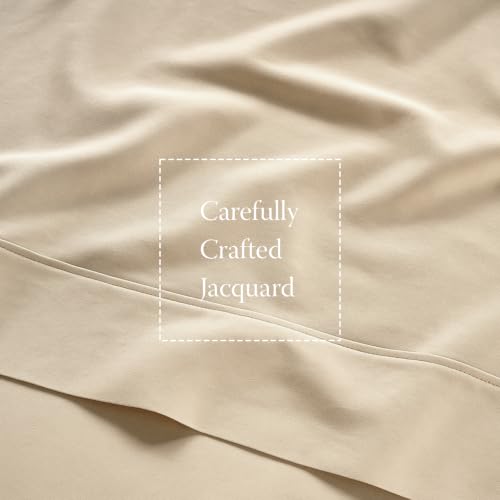 Image of Threadmill 300 Thread Count Cotton King Sheet Set, Sateen, Solid, Beige | 100% Cotton, Sateen Weave, 4-Piece Set, Breathable, All-Season, Lightweight, OEKO-TEX Certified, Machine Washable