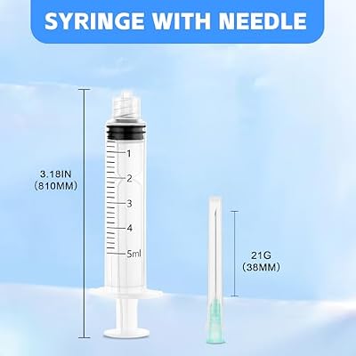 100 Pack Disposable Supplies 5ml Syringe with Needle,21 Ga 1.5inch Needles and Syringes for Scientific Labs, Measurement, Dispensing, Feeding Pets, Oil or Glue Applicator, Individual Package