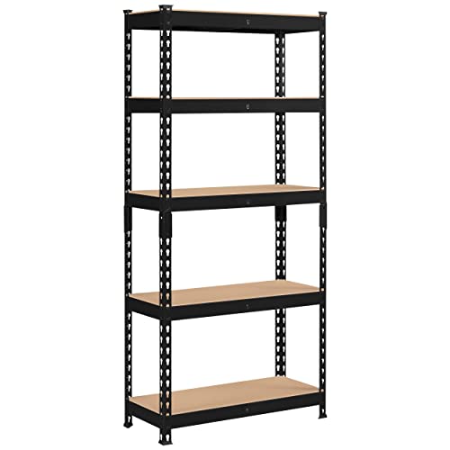 Topeakmart 5-Tier Utility Shelves, Metal Storage Shelves Garage Shelving Unit Adjustable Garage Storage Shelves Storage Racks Heavy Duty Shed Shelving- Black, 27.5 x 12x 60 Inch
