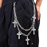 TESGADGETS Chaîne de pantalon avec pendentif croix Chaîne porte monnaie Ceinture punk pour jeans Chaîne de motard Porte clés Chaîne de sac Hip Hop Accessoires gothiques pour femmes et hommes