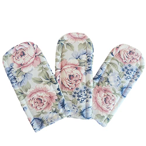 CUSHYSTORE 3X Pan Handle Holder Cover Canvas Holders Heat Resistant Anti-Scalding Protector (Blue Rose Garden)