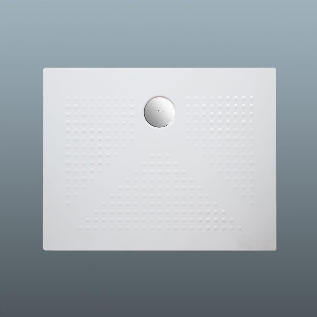 Kiamami Valentina Piatto Doccia 70x90 Rettangolare Ceramica Bianca H3 cm | Superficie antiscivolo, installazione filo pavimento, 3 lati smaltati, scarico 90 mm, piletta esclusa
