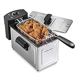 Hamilton Beach 35032 Professional Grade Electric Deep Fryer, Frying Basket with Hooks, 1500 Watts, 3 Ltrs New for 2021, Stainless Steel