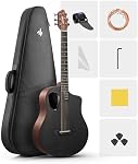 Donner 38" Carbon X Wood Acoustic Guitar Beginner & Intermediate Learner Kits - Carbon Fiber Top, Wooden Body, Durable Solid Guitar with Case, Strap, Steel-String, RISING-G1 (Satin, Brown)