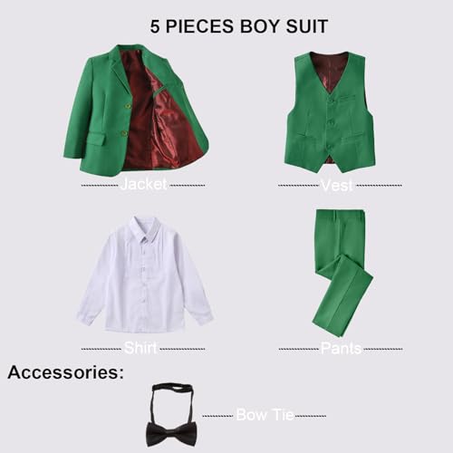 Image of Boy Suits 5 Pieces Formal Suit Set with Adjustable Waist Kids Dress Suit for Wedding Prom