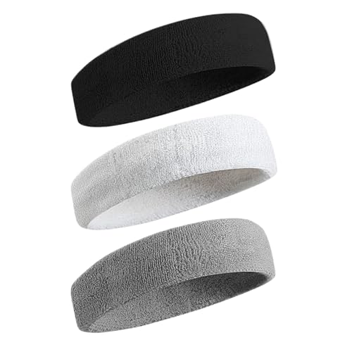 Bandas para el pelo absorbe humedad para tenis y baloncesto juego de 3 diademas unisex