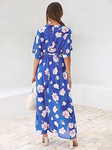 Image of ANRABESS Womens 1 /2 Sleeve Beach Wedding Guest Maxi Dresses 2026 Summer Wrap V Neck Boho Floral Flowy Slit Long Dresses