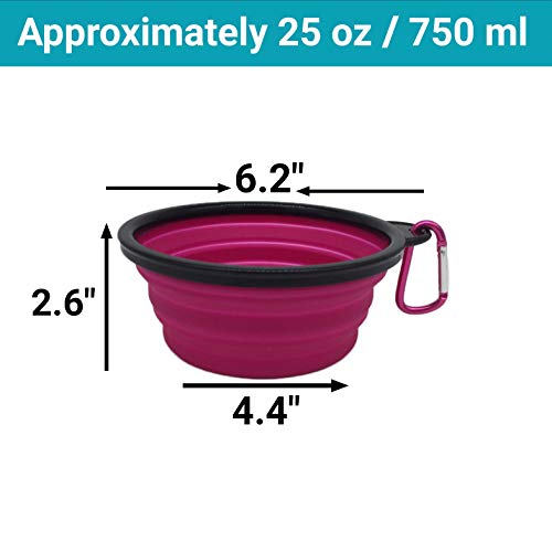 Collapsible Silicone Bowls 3 Pack (XL 25oz Each) with Color Matched Carabiner Clips - Dishwasher Safe BPA FREE Food Grade Silicone Portable Pet Bowls - Foldable for Journeys, Hiking, Kennels & Camping - Image 3