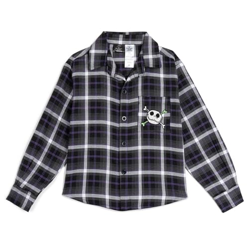 Disney Nightmare Before Christmas Jack Skellington Little Boys Flannel Button Down Shirt Plaid Black/Green 7-8 - image 1