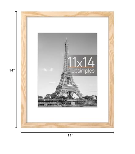 Image of upsimples 11x14 Picture Frame, Display Pictures 8x10 with Mat or 11x14 Without Mat, Wall Hanging Photo Frame, Natural Style, 1 Pack