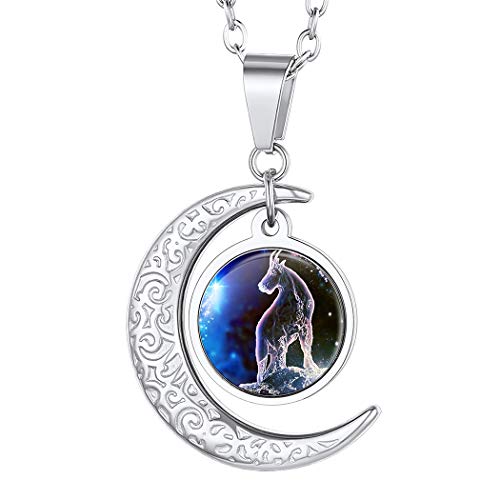 Suplight Collier Lune Capricorne pour Femme Chaîne Pendentif Signe du Zodiaque en Acier Bijou Fantaisie pour Fille Cadeau Parfait