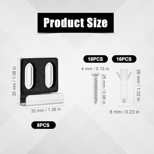 Image of 8pcs Frameless Mirror Holder, Heavy Duty Mirror Hangers Clips Metal Mirror Holder Kit Metal Mirror Brackets with Screws Rubber Pads for Wall Mounting Frameless Mirror(Double Hole Silver)