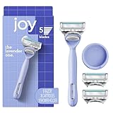joy lavender razor for women, shave kit with 1 handle + 3 razor blade refills, includes shower holder