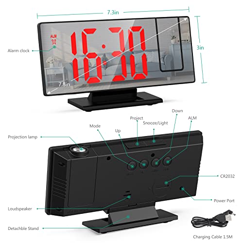 Oria Projection Alarm Clock, Newest Led Electronic Alarm Clock, Mirror Alarm Clock For Bedroom, Digital Projection Clock On Ceiling Wall With Large Display, Temperature, Adjustable Brightness, Snooze #TOP7
