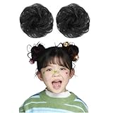 YINKE カール 付 シュシュ 2個入り ウィッグ お団子 ポイントウィッグ 小 和装 シニヨン 髪飾り カール シニヨン キッズ レディース 可愛い 着物 装着簡単 自然感 七五三 髪飾り 結婚式 成人式 (ブラック)