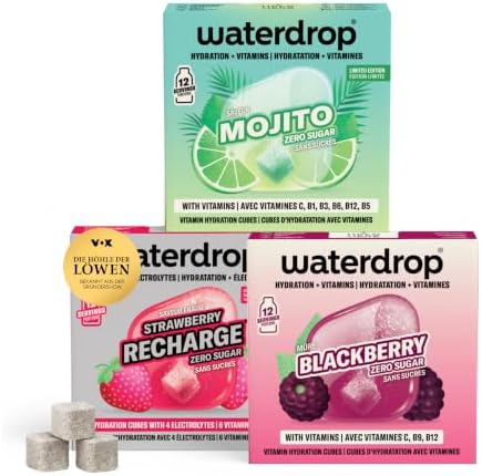 waterdrop® Mojito Set - 36 Waterdrop drops Würfel - Mojito, Erdbeere & Brombeere - Vitamin C & B - Zuckerfreier Durstlöscher & Alternative zu Getränkesirup – Geschmack für Wasser o