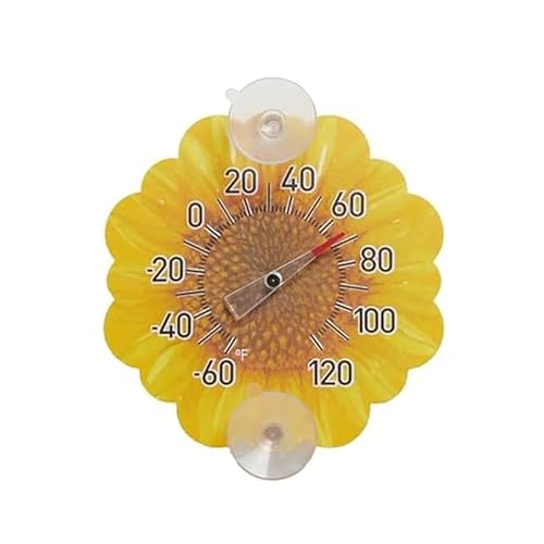 Image of Taylor Sunflower Dial Thermometer, 4-Inch Indoor Outdoor Silicone Suction Cup Thermometer, Weather-Resistant Temperature Gauge for Patio, Pool, Garden, or Garage, Yellow