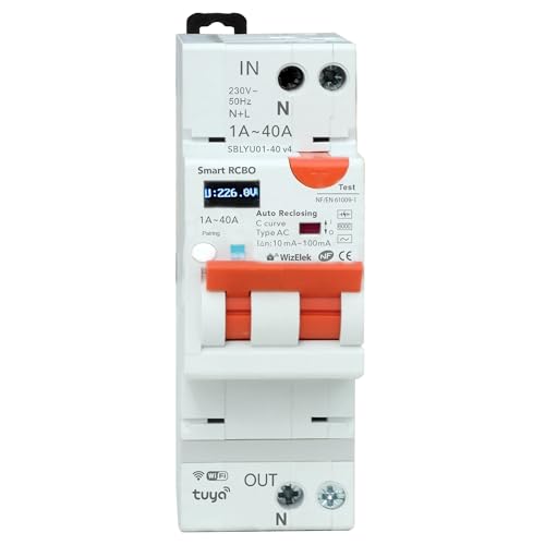 Disyuntor Diferencial Wi-Fi Tuya 'Smart RCBO' - Disyunción en Intensidad 1-40A, Corriente de Fuga 10-100mA, Sobre y Bajo Voltaje, Alta Temperatura, Sobrepotencia - Rearmado Automático - Medición