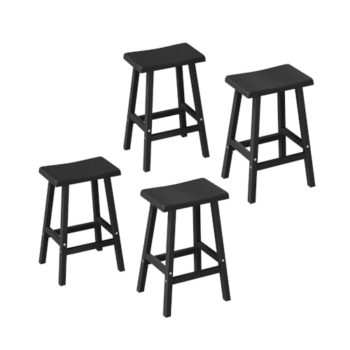 KAMABOKO 4 Set 24" HDPE Bar Stools Set Outdoor, Durable Resin Bar Chairs with Footrest, Weatherproof & Ergonomic Barstools for Patio, Deck & Poolside, Black