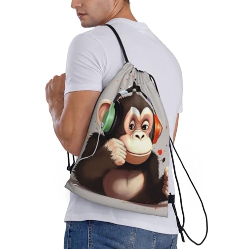Music Monkey Drawstring Backpack for Men Gym Bag String Bag Waterproof Drawstring Bag for Women Swim Bag Small3