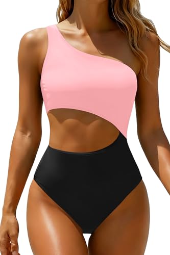 Image of Women's One Piece Swimsuit- One Shoulder Bathing Suit Cutout Tummy Control Swimwear