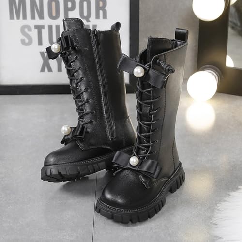 Knee Length Boots for Girls Lace Up Side Zip Combat Boots Girls' High Tall Boots Bow Winter Shoes Little Kids/Big Kids4